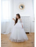 Cold Shoulder White Polka Dotted Lace Tulle Flower Girl Dress